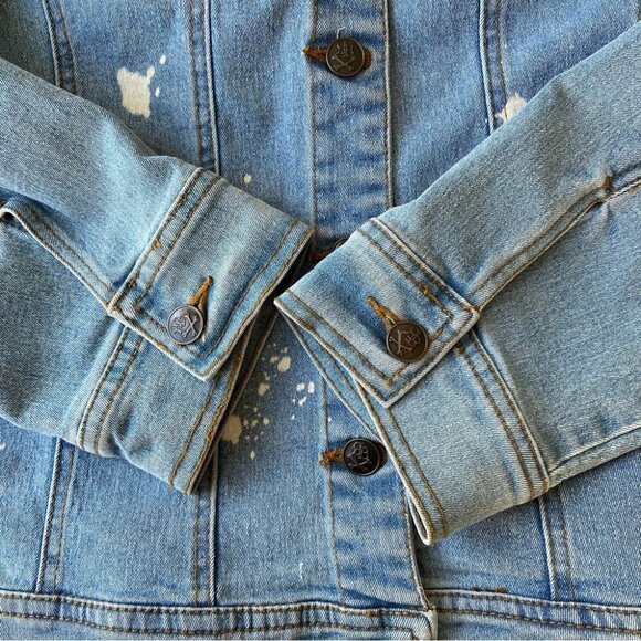 Royal Bones Paint Splatter Stretch Trucker Denim Jean  Jacket - Picture 10 of 15